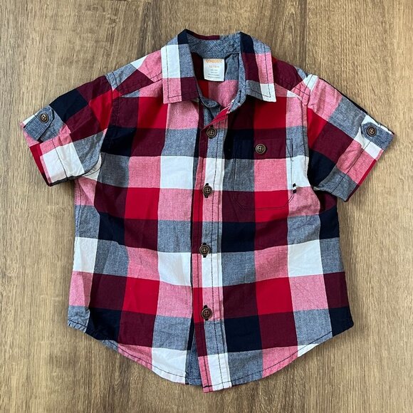 Gymboree Madras Shortalls & Plaid Button Down Shirt American Patriotic Sz 12-18 - Picture 8 of 12